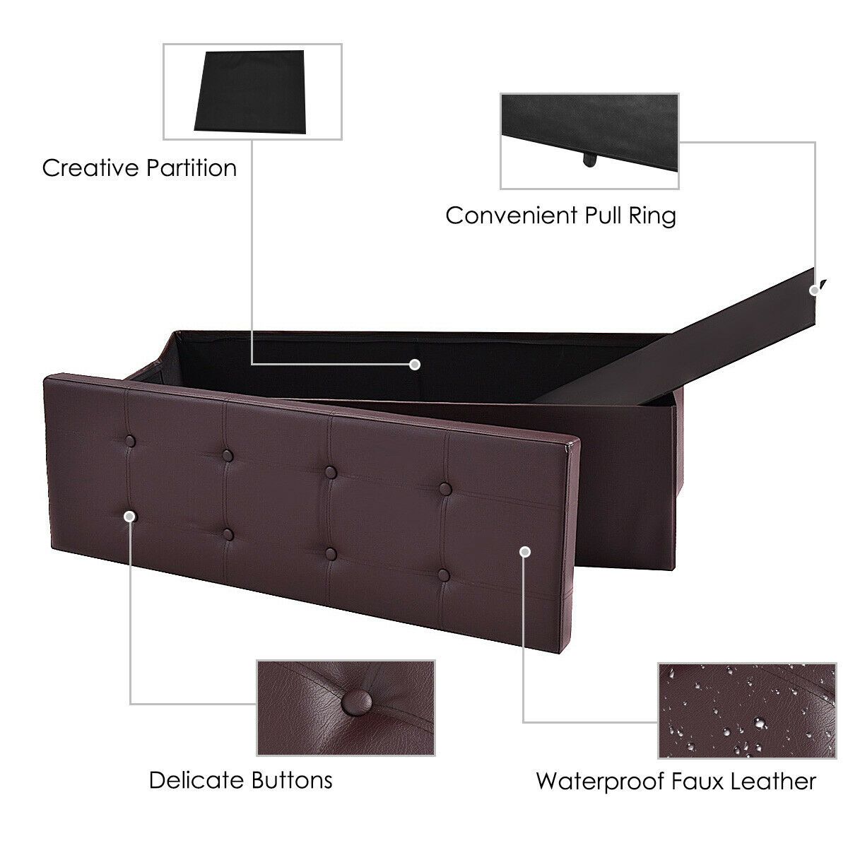 Folding Storage Ottoman Bench with Lid for Living Room